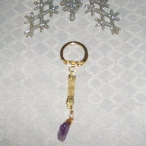 Real Stone Keychain Purple/Gold Handmade NWOT